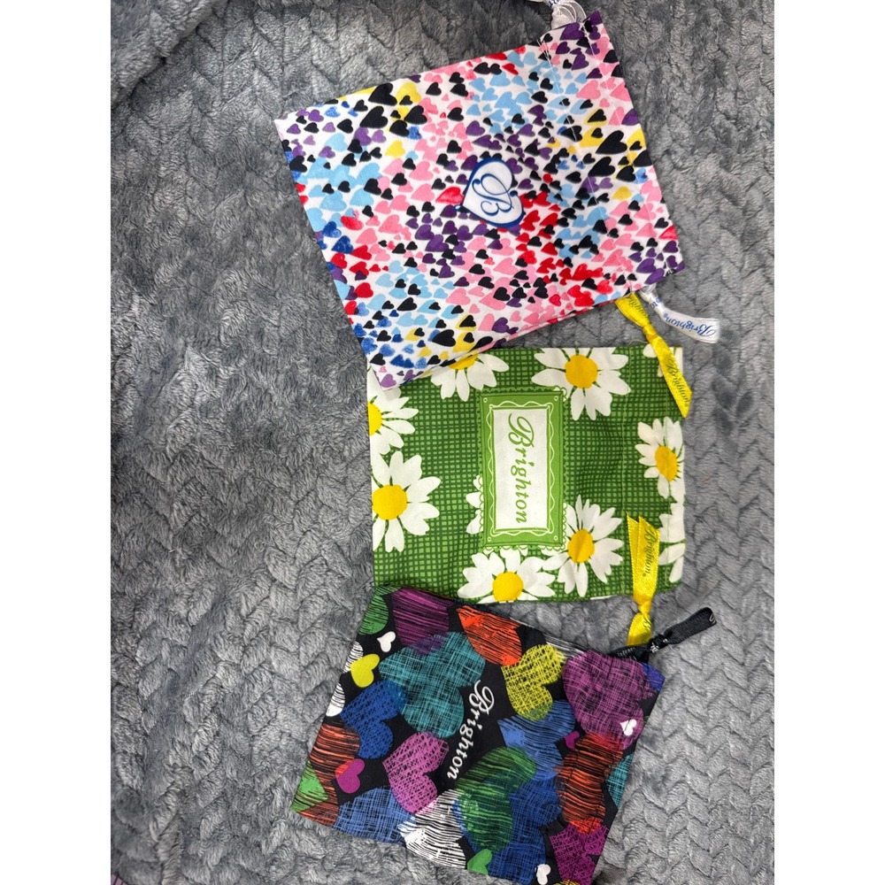 Brighton Jewelry‎ Pouch Set of 3 Heart Floral Daisy Drawstring Travel Bags Multi